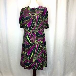 DKNY 100% silk shift dress bold geometric pattern short sleeve pockets! size 0